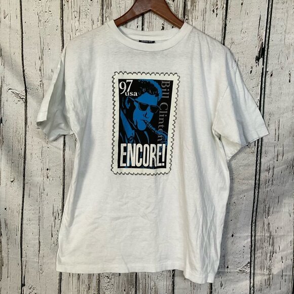 Vintage 90s Bill Clinton ENCORE! Saxophone ReElection Shirt Large Danny Boy - Picture 2 of 5